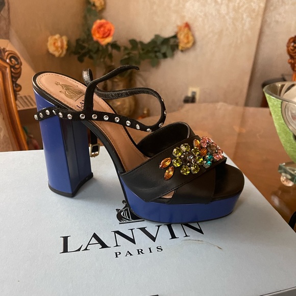 Lanvin Paris women’s platform wedges crystal embellished front sandals s… - Picture 9 of 16